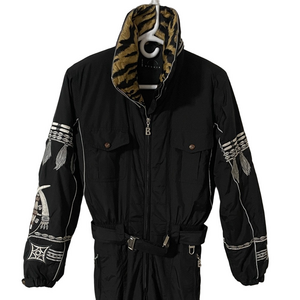 Vintage 90’s Bogner One Piece Black Ski Suit with Embroidered Details Size 8
